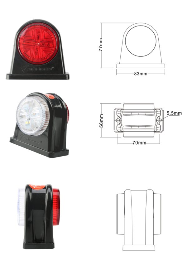 Multi-Strength LED Waist Light Universal Car Side Light Red and White Double-sided Round Side Light Double-sided Light SD-4017A - Image 2