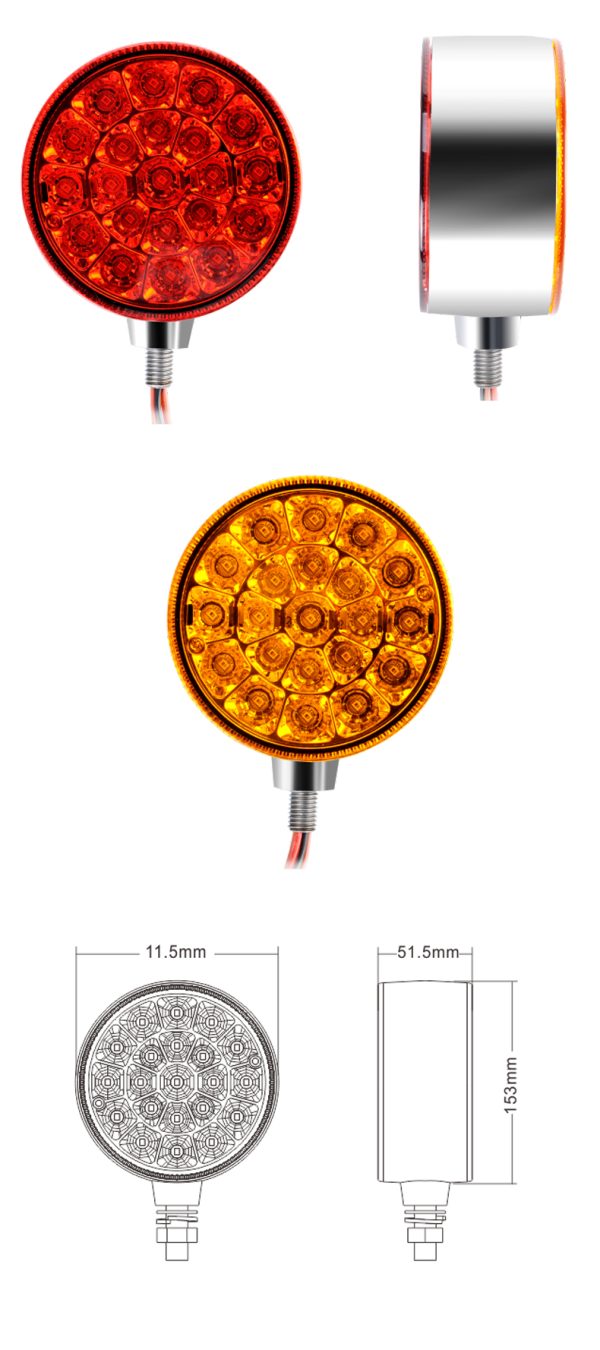 Powerful-double-sided Round Light American Truck LED Rear Tail Light Car Light 42 Lamp Beads Red and Yellow Double-sided Light SD-2055 - Image 7