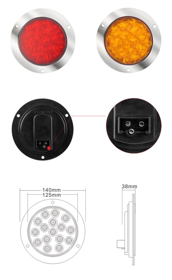 Powerful-American Truck LED Rear Light, American Round Rear Light with Stainless Steel Decorative Ring, Turn Signal SD-2021A - Image 6